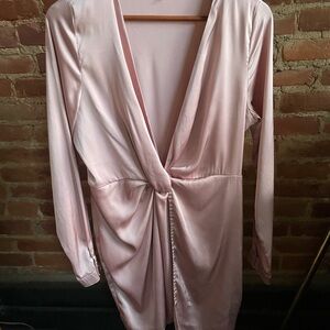 Elegant Pink Satin Wrap Dress